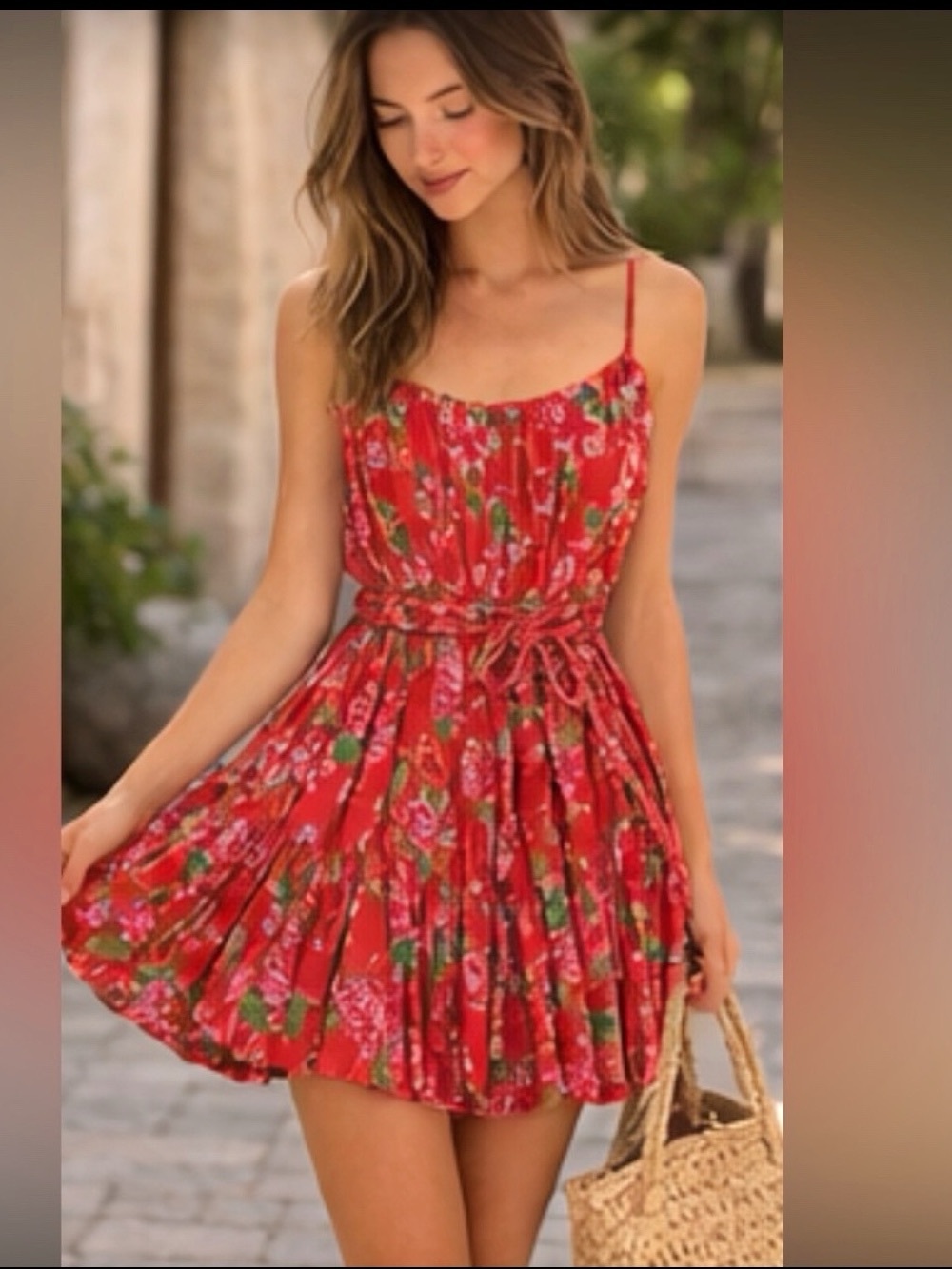 NWT RHODE Napa Pleated Mini Dress Red Floral Cotton
Voile Resort Sz XS